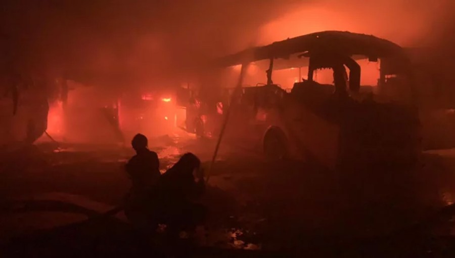 Blaze Destroys 14 Parked Buses in Demra