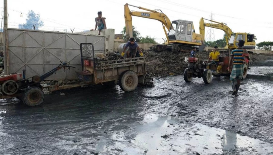 The tannery waste is constantly polluting the environment in various ways, including the nearby Dhaleswari River.