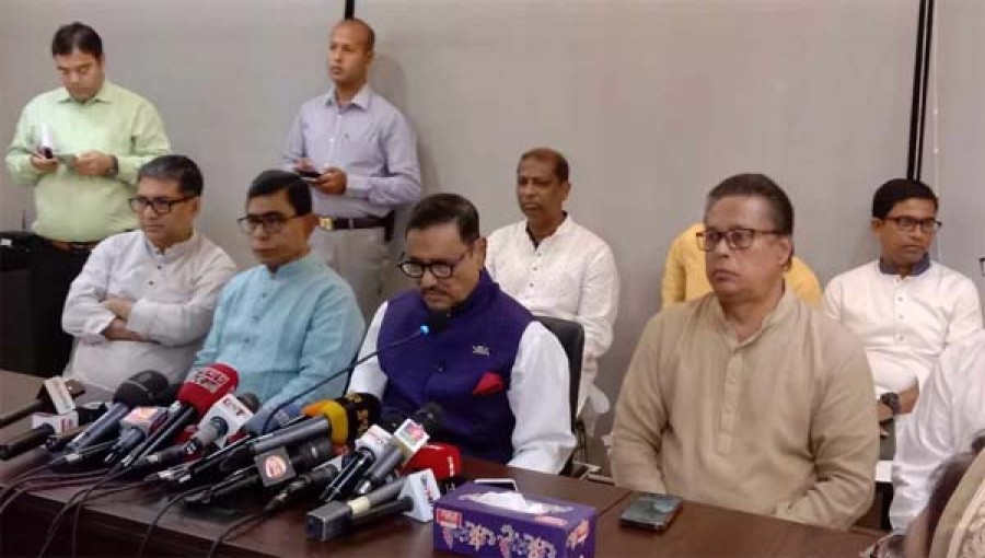 Awami League General Secretary Obaidul Quader speaking in an exchange meeting at the Awami League's central office on Bangabandhu Avenue on Thursday.