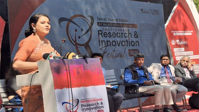 Syeda Rizwana Hasan as the chief guest at the inaugural session of the Research, Innovation and Publication Fair 2025 held at the Intellectuals Square of the Chittagong University (CU). Photo: BSS