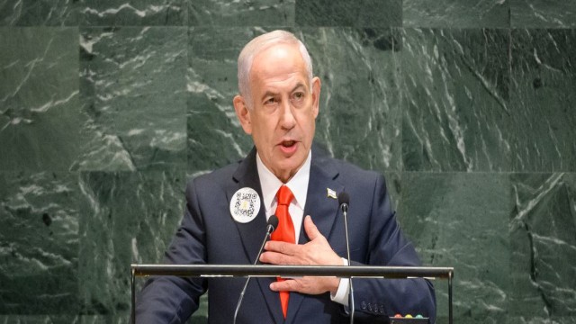 Israeli Prime Minister Benjamin Netanyahu addresses the 80th session of the United Nations General Assembly in New York. (UN Photo/Loey Felipe)