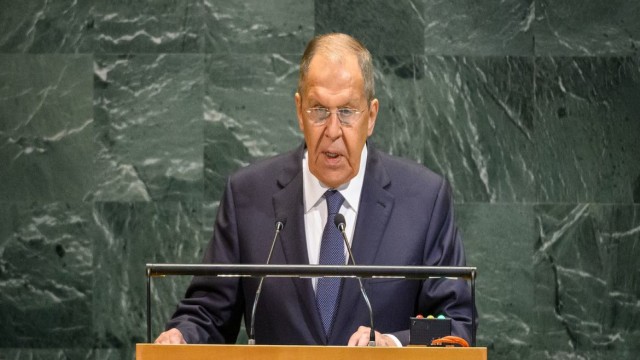 Sergey Lavrov, Russian Foreign Minister, delivers his speech during the general debate of the 80th session of the United Nations General Assembly. UN Photo/Loey Felipe