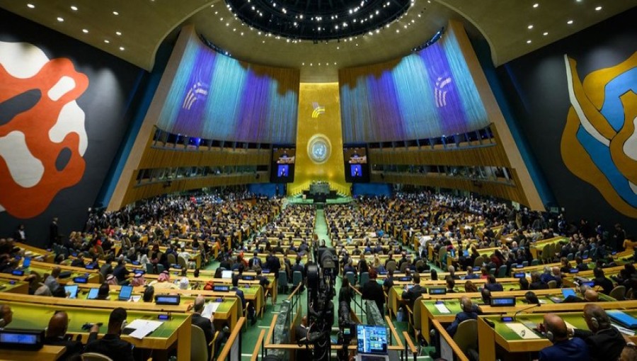 Countries vote on a motion related to the 'Pact for the Future' resolution during the 'Summit of the Future' on the sidelines of the UN General Assembly at the United Nations Headquarters in New York on September 22, 2024.