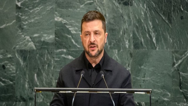 President Volodymyr Zelensky of Ukraine speaks at the 80th session of the UN General Assembly.