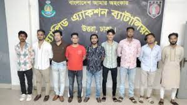 RAB-1 detained nine individuals for allegedly attempting to seize Hotel Milina in Uttara by creating a mob; the arrest followed immediate intervention by law enforcement. (Photo: RAB-1)