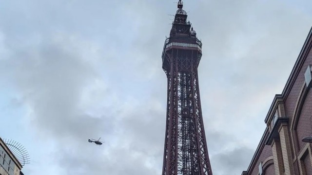 Orange netting fluttered amid the "fire" at Blackpool Tower