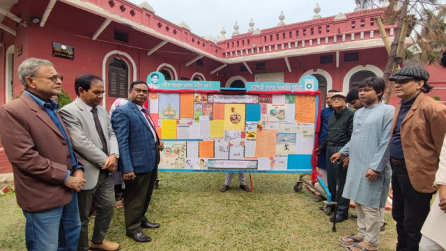 "Language veteran Mosharraf Hossain Akhunji urges the government to officially recognize the first Shaheed Minar at Rajshahi College Muslim Student Hostel during an event in Rajshahi."