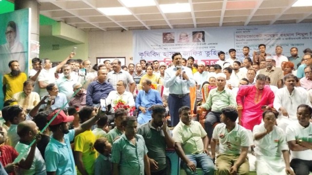 Shimul Biswas addresses a gathering in Pabna Faridpur, recalling Abu Sayeed sacrifice as a turning point in the fight against fascism. (Photo: V7N)