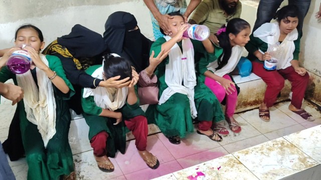 Five students are undergoing treatment at Patharghata Upazila Health Complex after falling ill from suspected poisoned drinking water — August 11, Barguna.(V7N)