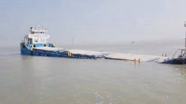 In the Shibsha River, a vessel hauling fly ash capsizes