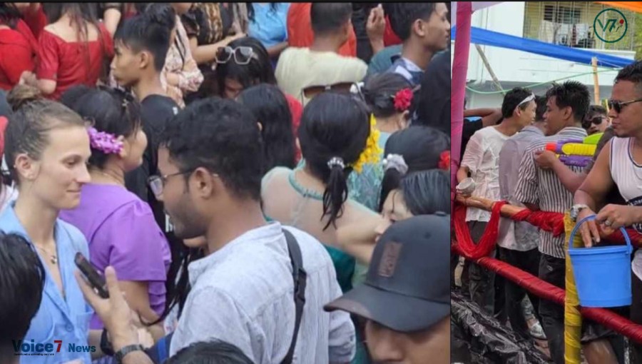 Foreigners cheer in Rakhine countryside on the last day of the Water festival