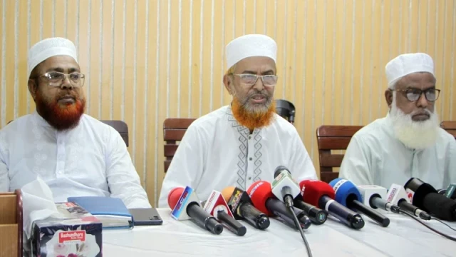 “Maulana Abdul Halim, Assistant Secretary General of Bangladesh Jamaat-e-Islami and Director of the Rangpur-Dinajpur region, speaks to the media in Rangpur.”