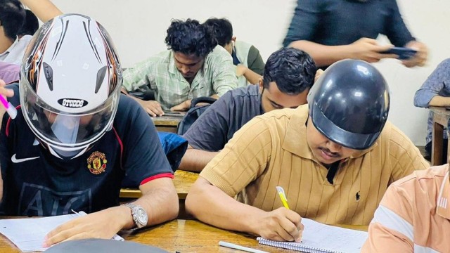 Jagannath University Students Wear Helmets in Class After Ceiling Collapse
