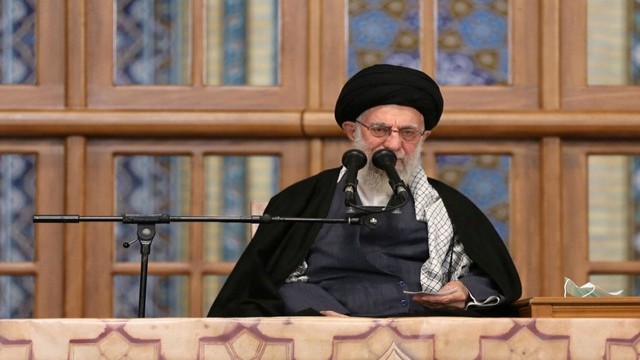 Ayatollah Ali Khamenei at a public rally in Mashhad