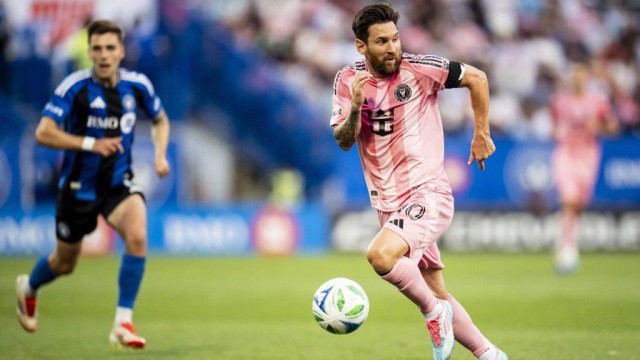 Inter Miami Lionel Messi (#10) drives towards goal during first-half action against CF Montréal at Saputo Stadium, Montreal, on July 5, 2025.