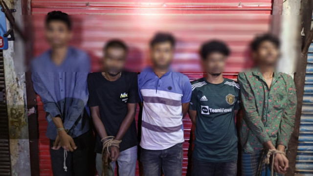 "Five men detained by joint forces after a shootout at Chand Udyan in Mohammadpur on 20 February; weapons were also recovered from the scene."