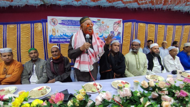 Iftar gathering: Former Member of Parliament for Pabna-3, K.M. Anwarul Islam, addressing the audience at the Iftar event on Friday afternoon at Chatmohar Pilot Girls' High School, Pabna.