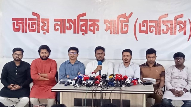 NCP Member Secretary Akhtar Hossain addresses a press conference in Dhaka, urging the formation of a Constituent Assembly to draft a new constitution for the sustainable implementation of the July Charter.