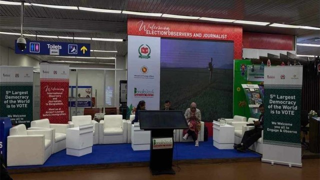 reception area at the airport for media and foreign observers during electoral events