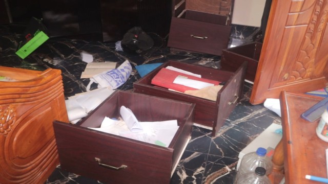 Furniture damaged in the attack at the home of Saimum Sajid in Char Jordopukuria village, Sujanagar Upazila, Pabna — Sunday afternoon. (Photo:V7N)