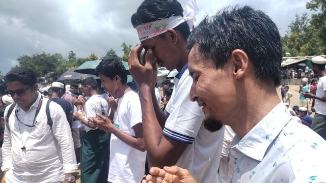 Thousands of Rohingya refugees gather at Kutupalong camp in Ukhiya, Cox’s Bazar, on August 25, 2025, calling for safe and dignified repatriation to Myanmar after eight years in exile.