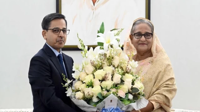 Indian High Commissioner to Bangladesh Pranay Verma congratulates Prime Minister Sheikh Hasina.