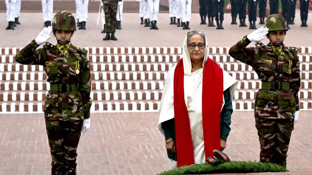 PM pays homage to the martyrs of the Liberation War at the altar of the National Memorial at Savar.