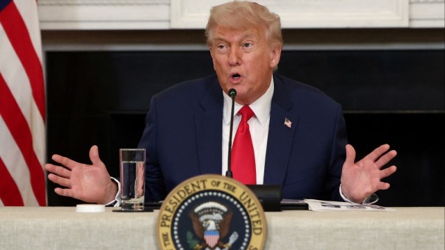 President Donald Trump addresses reporters in the Oval Office, marking the moment he declared that the U.S. is “the only country that can take out Fordow” while stressing he has not made a decision yet.