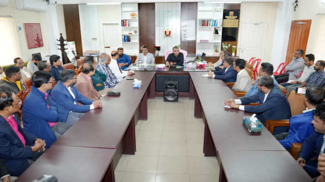 Vice-Chancellor Professor Dr. S. M. Abdul Awal addressing a meeting with journalists. The meeting took place in the Vice-Chancellor's office at Pabna University of Science and Technology (PUST) on Friday morning.