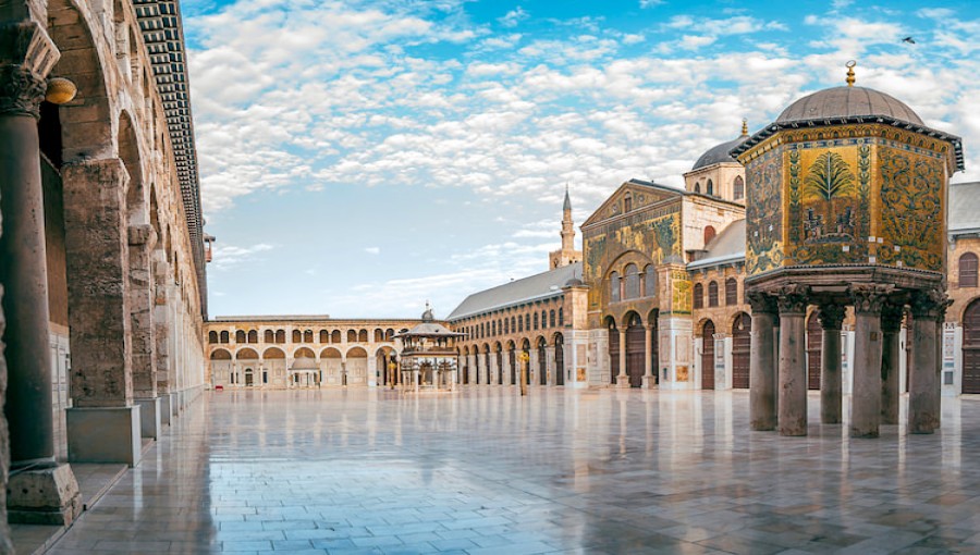 The Great Mosque of Damascus, sometimes called the Umayyad Mosque, rises from a tapestry of prehistoric religious history.
