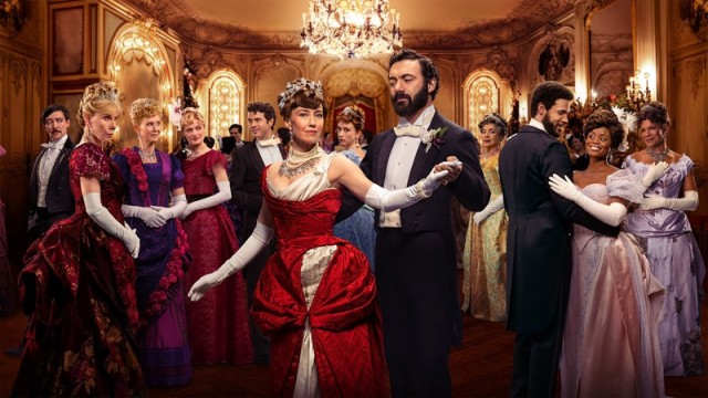 Carrie Coon and Morgan Spector reprise their roles as Bertha and George Russell in The Gilded Age Season 3, navigating power, ambition, and high-society drama in 1880s New York. (Photo © HBO)