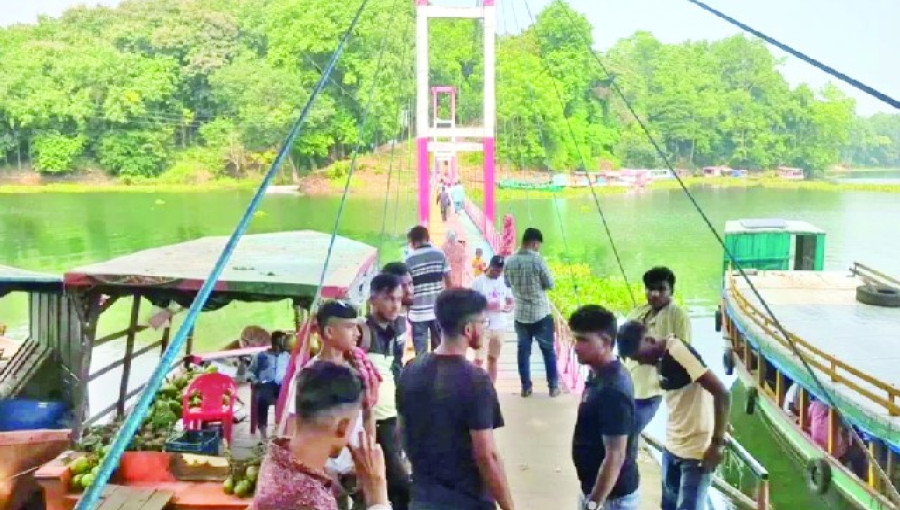 Tourists are seen after 24 days of restrictions lifted in Rangamati on Saturday.