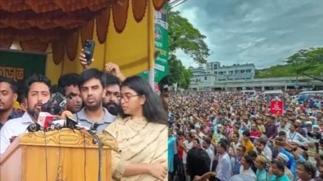 Nahid Islam, Convener of the National Citizen Party (NCP), addresses supporters during the 'July March' rally in Netrakona on July 27, emphasizing the party’s vision for a prosperous and welfare-focused Bangladesh.