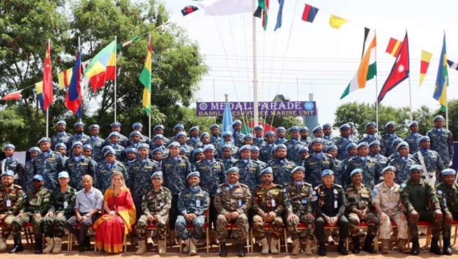 A total of 200 members of the Bangladesh Navy's Force Marine Unit (BANFMU-9), deployed in the United Nations peacekeeping mission in Juba, South Sudan, honored with UN Peacekeeping Medals on Tuesday, September 17, 2024.