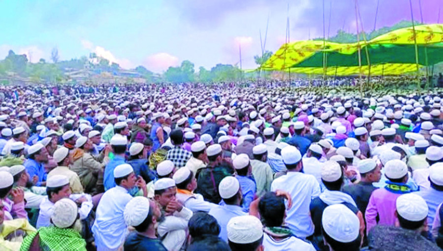 Tens of thousands of Rohingya refugees in Cox's Bazar held a mass rally at the Ukhiya Kutupalong no 1 East Rohingya Camp on 25 December 2024.