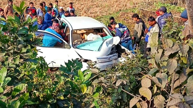 Five Seriously Injured as Private Car Crashes into Paddy Field in Jhalokathi