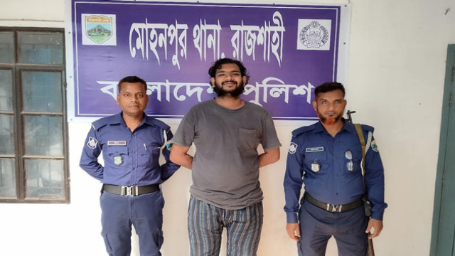 Abdullah Al Noman, an active member of the Chhatra League, arrested in Mohonpur for harassing female police officers and involvement in various criminal activities.