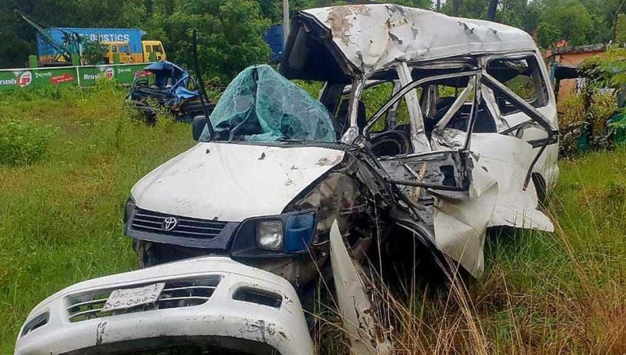 "Four people lost their lives in a tragic bus-microbus collision in Chauddagram early Friday morning."