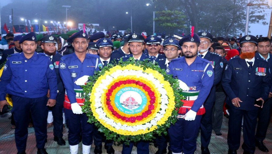 Officials and local leaders pay floral tributes at the Central Shaheed Minar and other memorials in Rangamati to honor the fallen heroes of the Liberation War on Victory Day.