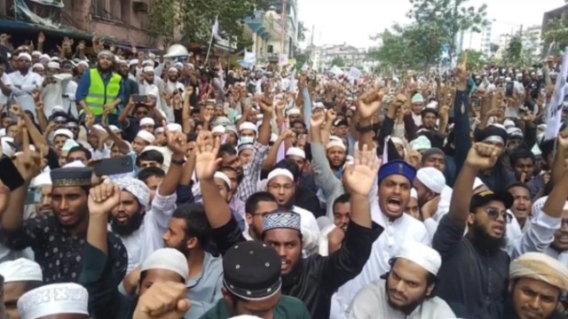 Protesters from 'Intifada Bangladesh' march at Dhaka's Shapla Chattar demanding closure of the UN Human Rights office, accusing it of political interference in Bangladesh’s internal affairs.
