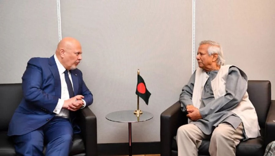 The Chief Prosecutor of the International Criminal Court (ICC), Karim AA Khan, meet with Chief Adviser Professor Muhammad Yunus on the sidelines of the United Nations General Assembly (UNGA) at the UN Headquarters on Thursday, September 27, 2024.