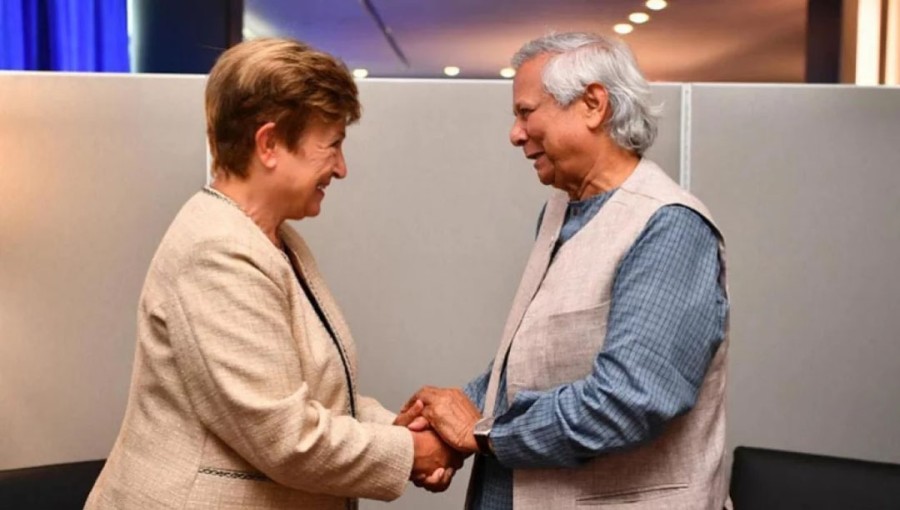 International Monetary Fund Managing Director Kristalina Georgieva holds a meeting with Chief Adviser Professor Muhammad Yunus at the UN headquarters in New York on Tuesday, September 25, 2024.